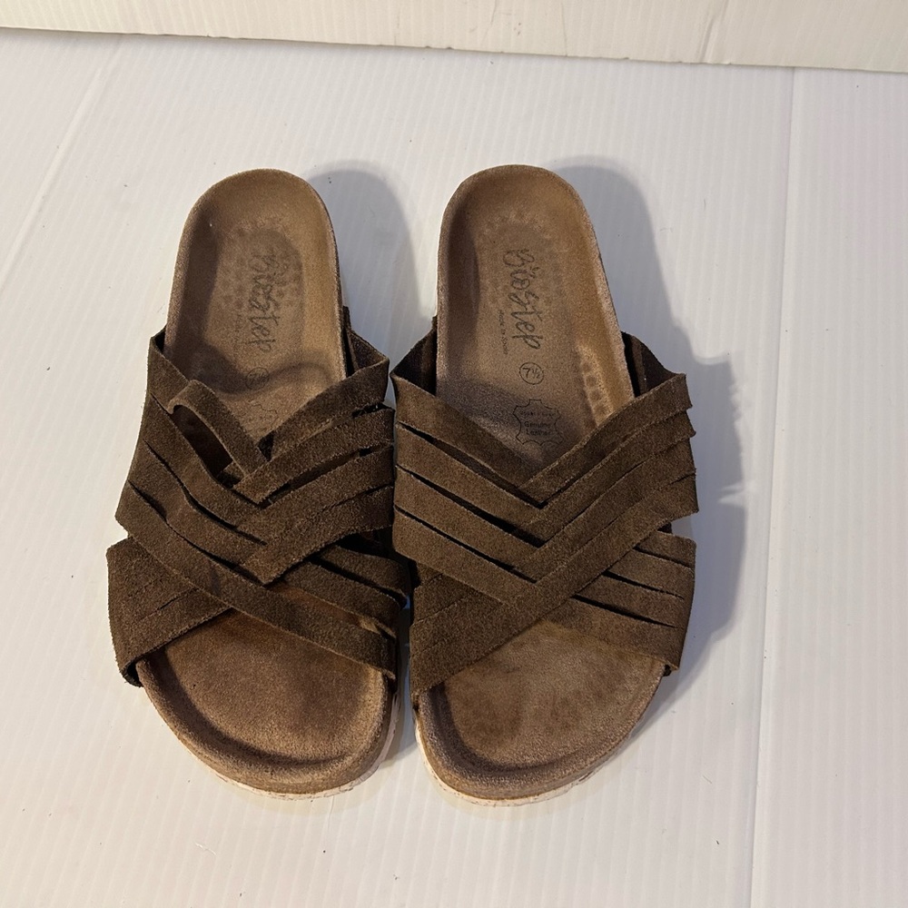 BioStep brown suede slip on sandal shoe women size 7.5